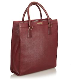 Burberry-Burberry Red Leather Tote Bag-Red,Dark red