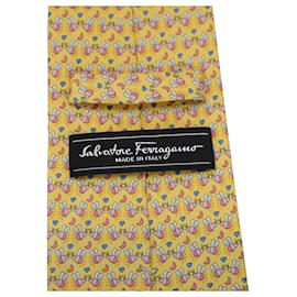 Salvatore Ferragamo-Salvatore Ferragamo Bee Printed Tie in Yellow Silk-Other