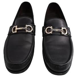 Salvatore Ferragamo-Salvatore Ferragamo Gancini Moccassin in Black calf leather Leather-Black