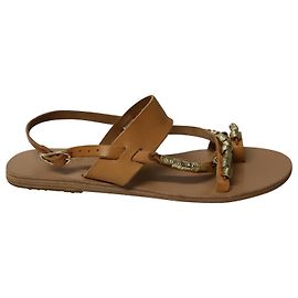 Ancient Greek Sandals Sandali piatti con perline della Grecia antica in pelle marrone Marrone