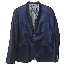 Cappotto Emporio Armani Velluto in Velluto Blu Navy Blu