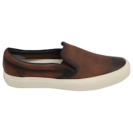 Tom Ford-Tom Ford Cambridge Burnished Slip-On Sneakers in Brown Leather-Brown
