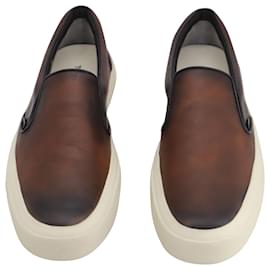 Tom Ford-Tom Ford Cambridge Burnished Slip-On Sneakers in Brown Leather-Brown