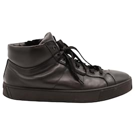 Santoni-Santoni High-Top Sneaker in Black Leather-Black