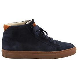 Brunello Cucinelli Baskets Montantes Bordées de Nubuck en Daim Bleu Marine Bleu Bleu Marine
