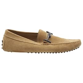 Tod's-Tod's Gommino Loafers with T Bar in Brown Suede-Brown