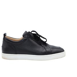 Christian Louboutin Rantulow Tênis Baixo Flat em Couro Preto Preto