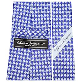 Salvatore Ferragamo-Salvatore Ferragamo Cartoon Birds Printed Tie in Blue Silk-Blue