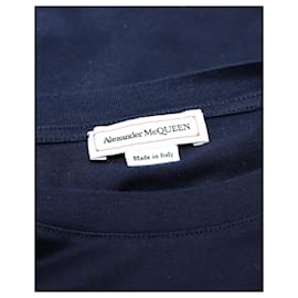 Alexander Mcqueen-Alexander McQueen Logo Embroidered T-Shirt in Navy Cotton-Navy blue