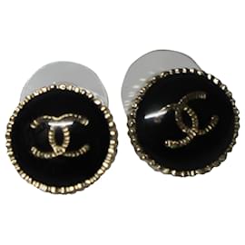 Chanel-Channel CC Button Earrings in Black Metal-Black