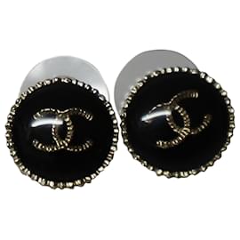 Chanel-Channel CC Button Earrings in Black Metal-Black