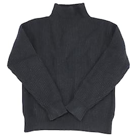 Autre Marque-Mr. P Stand-Collar Ribbed Sweater in Black Virgin Wool-Black