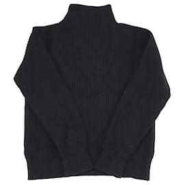 Autre Marque-Mr. P Stand-Collar Ribbed Sweater in Black Virgin Wool-Black