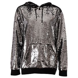 Balmain Pailletten-Hoodie aus silbernem Polyester Schwarz