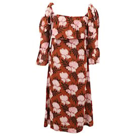 Ganni-Ganni Monette Georgette Kleid aus Viskose mit braunem Print-Andere