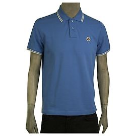 MONCLER Hellblau Kurzarm Baumwolle Rollkragen Herren T- Shirt Top Größe M Blau
