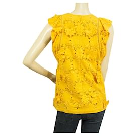 Michael Kors-Michael by Michael Kors Yellow Silk Floral Embroidery Ruffles Top Blouse size 2-Yellow