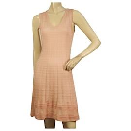 M Missoni-M Missoni Pinkish Peach knitted Sleeveless mini above knee Fit & Flare dress-Pink