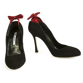 Brian Atwood Daim Noir Rouge Satin Bow Escarpins Classiques Chaussures À Talons - Taille 40 Noir