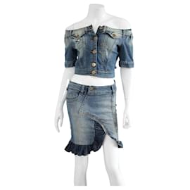 Jean Paul Gaultier-Jean paul Gaultier 2000s Blue Denim Jeans Suit / Top & Skirt Set - Jean's Paul Gaultier-Blue