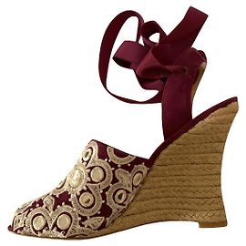 Tory Burch Espadrille compensée avec broderies Bordeaux