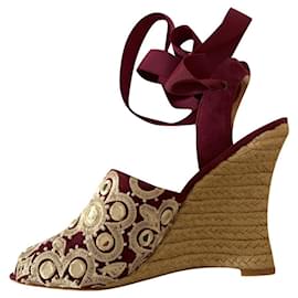 Tory Burch-Wedge Espadrille with embroideries-Dark red
