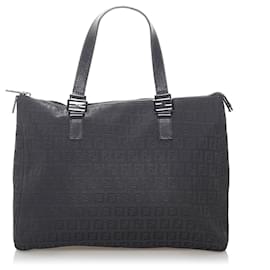 Fendi-Fendi Black Zucchino Canvas Tote Bag-Black