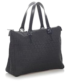 Fendi-Fendi Black Zucchino Canvas Tote Bag-Black