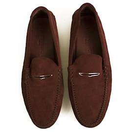 Louis Vuitton-Louis Vuitton Men's Burgundy Suede Damier Leather Moccasin Car Shoes Loafer 8/43-Dark red