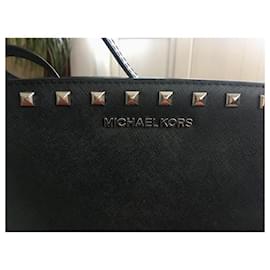 Michael Kors-Michael Kors Selma sac à main cartable bandoulière-Noir,Bijouterie argentée