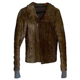 Rick Owens Dust Collection Distressed Asymmetrical Leather Hood Jacket Brown