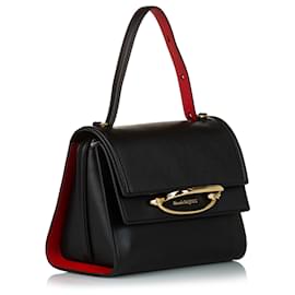 Alexander Mcqueen-Alexander McQueen Black Story Leather Satchel-Black,Red