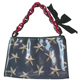 YVES SAINT LAURENT Pochette Bleu foncé Coquillages TBE Bleu foncé