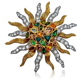 Goossens Broche de Sol grande de metal dourado e cristais Robert Vintage Dourado