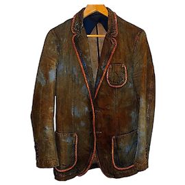 Alexander Mcqueen 05 Blazer jeans com lama da coleção Runway Collection AW Outro