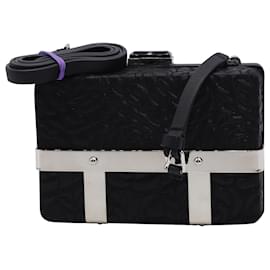 Alexander Mcqueen-Alexander McQueen Box Cage Rose Embossed Clutch in Black Leather-Black