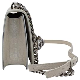 Alexander Mcqueen-Alexander McQueen Spider Jeweled Shoulder Bag with Croc Embossed in Cream Leather-White,Cream