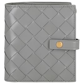 Bottega Veneta-Bi-Fold Intrecciato Leather Zipped Wallet-Grey