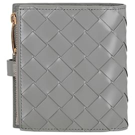 Bottega Veneta-Portefeuille zippé en cuir intrecciato à deux volets-Gris