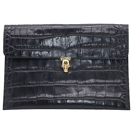 Alexander McQueen Skull Croc Envelope Bag in Black Leather Black