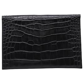 Alexander Mcqueen-Alexander McQueen Skull Croc Envelope Bag in Black Leather-Black