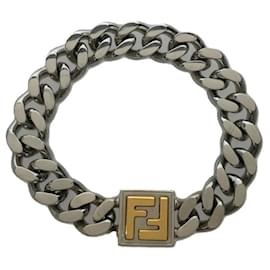 Fendi-FENDI BRACELET CHAIN ​​FF / logo engraved / bracelet / steel / silver-Silvery