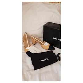 Chanel-slingback bege/preto-Preto,Bege