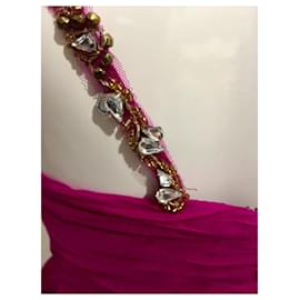 Marchesa-Robe en mousseline de soie Marchesa Notte avec bretelles bijoux-Rose,Fuschia