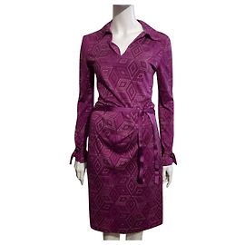 Diane Von Furstenberg DvF vintage silk jersey dress with abstract pattern Pink Purple