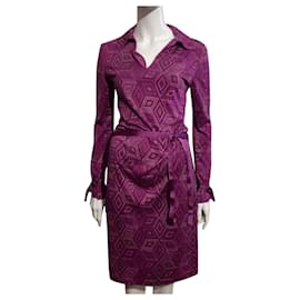 Diane Von Furstenberg-Vestido de jersey de seda vintage de DvF con estampado abstracto-Rosa,Púrpura