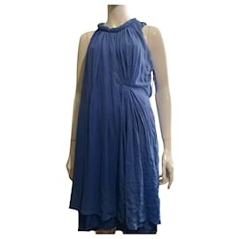 Diane Von Furstenberg-DvF Lehana ruched silk knee-length dress with twisted scoop neckline-Blue