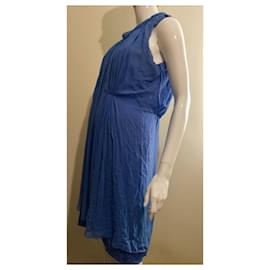 Diane Von Furstenberg-DvF Lehana vestido de seda fruncido hasta la rodilla con escote redondo retorcido-Azul