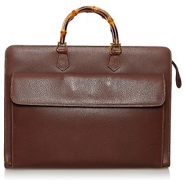 Pasta Gucci Brown Bamboo Couro Marrom Castanho escuro