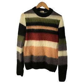 SAINT LAURENT 17 year model / sweater (thick) / XS / mohair / multicolor / border Multiple colors